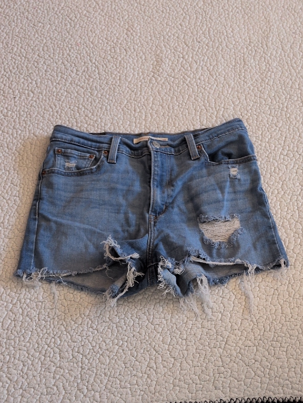 Levi's 165 Distressed Destroyed Highrise Denim Jean Shorts Retro Red Tab Cotton - Picture 1 of 6